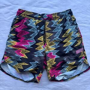 Legends Shorts Mens Medium Black Lined Gym Crossfit Neon Trunks Quick Dry Retro